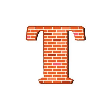 Letter T from red brick wall texture on a white background. Stock Illustration