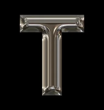 Letter T rounded shiny silver isolated on black Stock Illustration