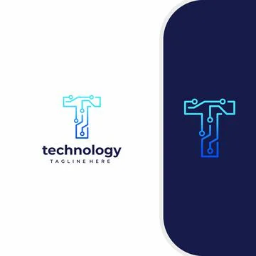 Letter T Technology, Line Dot Connection Logo Stock Illustration