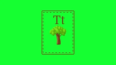 Letter t for tree 2d cartoon style card Stock Footage 285992581