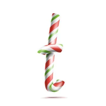 Letter T Vector. 3D Realistic Candy Cane Alphabet Symbol In Christmas Colours 스톡 일러스트