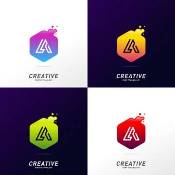 Letter A Tech with hexagon logo design template vector. Creative Font tech lo Stock Illustration