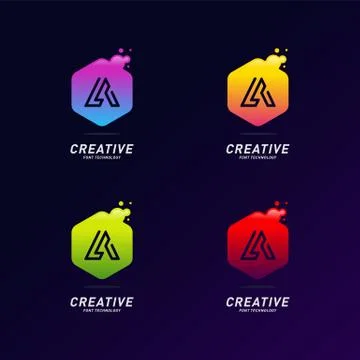 Letter A Tech with hexagon logo design template vector. Creative Font tech lo Stock Illustration