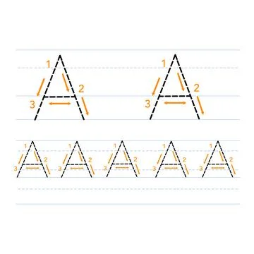 Letter A tracing worksheet handwriting practice. vector illustration Ilustración de archivo