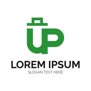 UP Letter with Trash Bin Logo Vector Design Stock Illustration