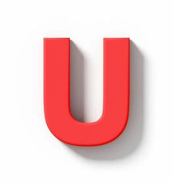 Letter U 3D red isolated on white with shadow - orthogonal projection Stock Illustration