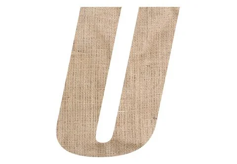 Letter U with burlap texture on white background 스톡 일러스트