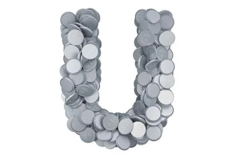 Letter U from button cells, 3D rendering Stock Illustration