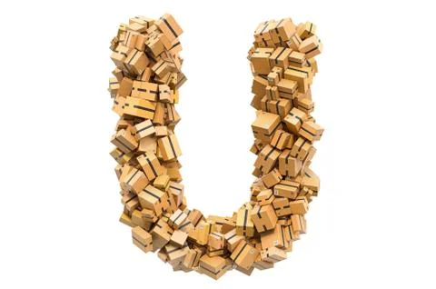 Letter U from cardboard boxes. 3D rendering イラスト素材