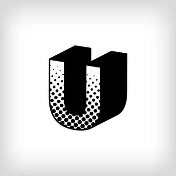 Letter U with creative shadow, pop art dot design alphabet sign. Stock Illustration