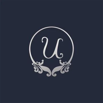 Letter U Decorative Crown Ring Alphabet Logo isolated on Navy Blue Backgrou.. Illustrazione stock