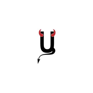Letter U with devil's horns and tail icon logo design vector Stock Illustration