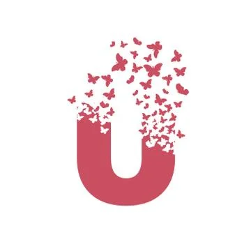Letter U with effect of destruction. Dispersion. Butterfly, moth Stock Illustration