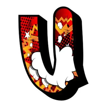 Letter U filled with comic book explosion, background. 库存插图