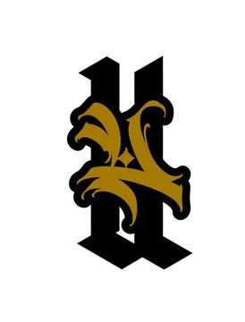 Letter U in graffiti and gothic style. Vector. Graffiti, tag and medieval lat Stock Illustration