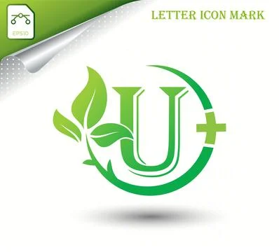 Letter U with green leaf vector template Stock Illustration