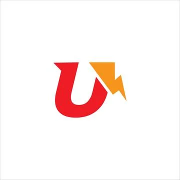 Letter U Initial Logo Design Template. Alphabet with Thunder Shape Logo Con.. 스톡 일러스트
