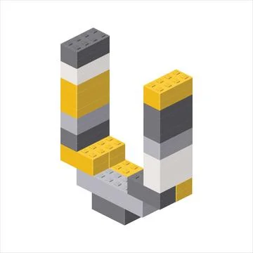Letter U in isometric view assembled from plastic blocks. Vector Stock-Illustration