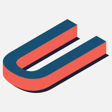 Letter in U isometric view. Blue-orange colors. Stock Illustration