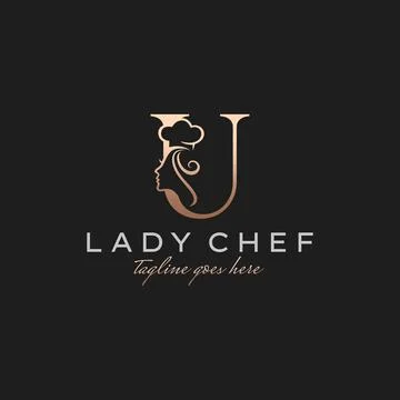 Letter U Lady Chef, Initial Beauty Cook Logo Design Vector Stock Illustration