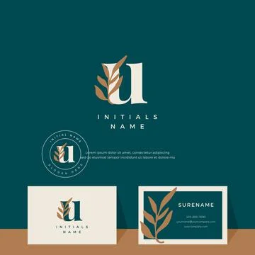 Letter U with leaf Beauty vector logo design of initial wedding, fashion, bou Stock Illustration
