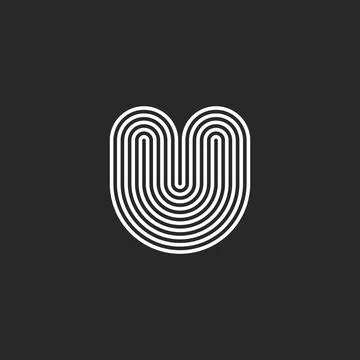 Letter U logo initial monogram, parallel smooth rounded offset thin lines, bl 스톡 일러스트
