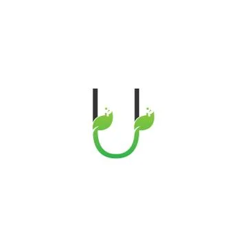 Letter U logo leaf digital icon design concept Stock Illustration