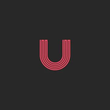 Letter U logo monogram, broken line zigzag geometric shape emblem, mockup ini Stock Illustration