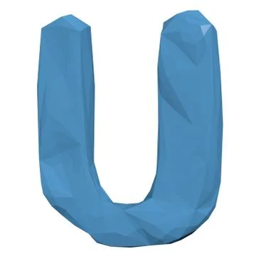 Letter U in Low Poly Style on white background.3D Rendering Stock Illustration