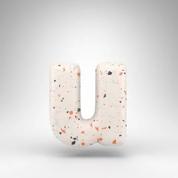 Letter U lowercase on white background. 3D letter with terrazzo pattern textu Stock Illustration