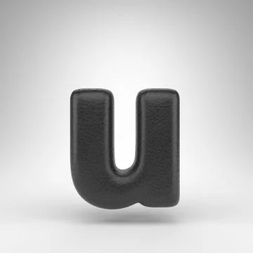 Letter U lowercase on white background. Black leather 3D letter with skin tex Illustrazione stock