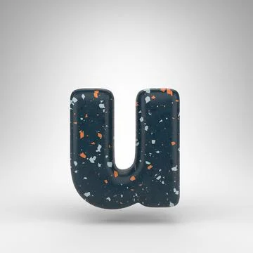 Letter U lowercase on white background. 3D letter with blue terrazzo pattern  Stock Illustration