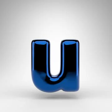 Letter U lowercase on white background. Blue chrome 3D letter with glossy sur Ilustración de archivo