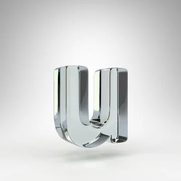 Letter U lowercase on white background. Camera lens transparent glass 3D letter Stock Illustration