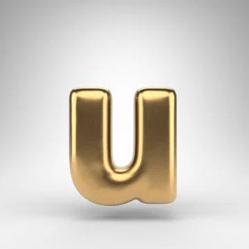 Letter U lowercase on white background. Golden 3D rendered font with gloss me Stock Illustration