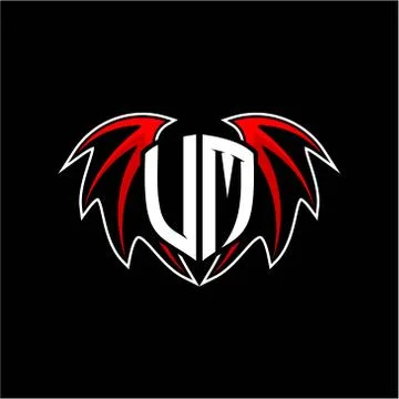Letter U M initial vector logo template with a minimalist dragon wing style Stock Illustration
