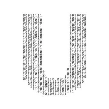 Letter U made from binary code digits. Technology background 스톡 일러스트