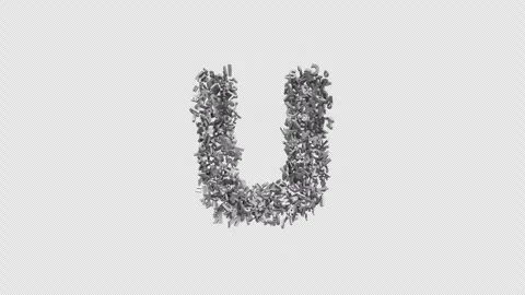 Letter U Made of Letters with Alpha Channel. 3D Font. Alphabet Letter Animation Stock Footage 304993414
