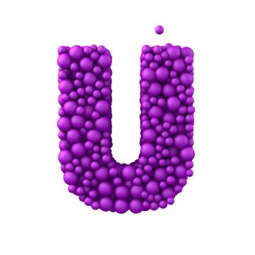 Letter U made of plastic beads, purple bubbles, isolated on white, 3d render Stock Illustration