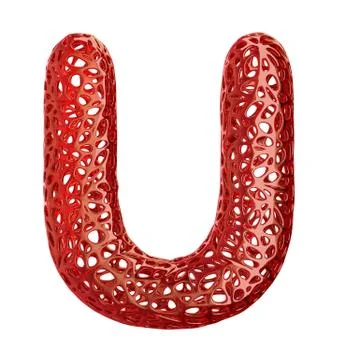 Letter U made of red plastic with abstract holes isolated on white background Illustrazione stock