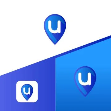 Letter u With Map Pointer icon or logo design template elements Stockillustratie