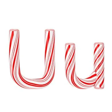 Letter U Mint Candy Cane Alphabet Collection Striped in Red Christmas Colour. Stock Illustration