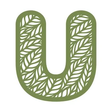 Letter U with a pattern of leaves.  Stock Illustration