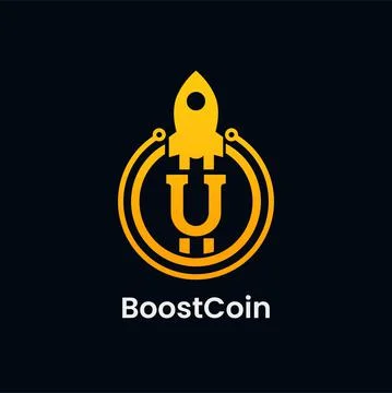 Letter U Rocket Boost Coin Logo Design Stock Illustration