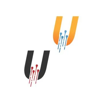 Letter U  simple  tech logo with circuit lines style icon Stock Illustration