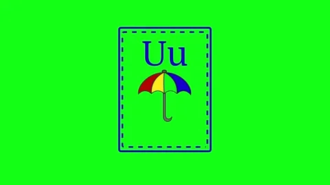 Letter u for umbrella 2d cartoon style card Stock Footage 285992630