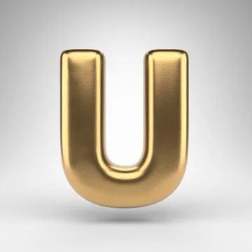 Letter U uppercase on white background. Golden 3D rendered font with gloss me Stock Illustration