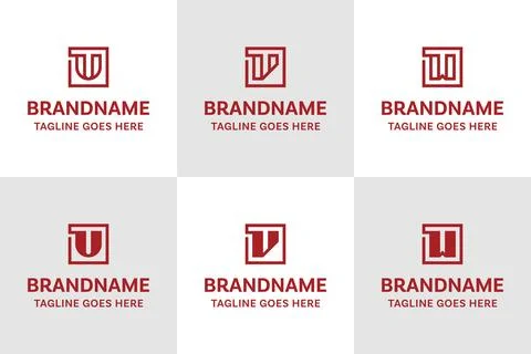 Letter U V W Square Corporate Logo Set, symbolizing stability, professional.. Illustrazione stock