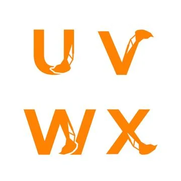 Letter U V W X with excavator arm. U V W X excavator logo template, hydraul.. Stock Illustration
