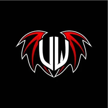 Letter U W initial vector logo template with a minimalist dragon wing style Stock Illustration